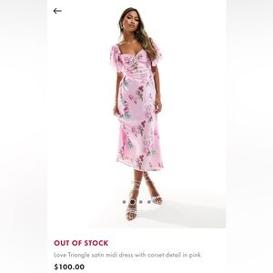 Love Triangle satin midi dress with corset detail in pink